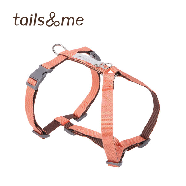 【tails & me 尾巴與我】經典尼龍帶基本款雙色胸背帶-粉橘深棕 (S/M/L)
