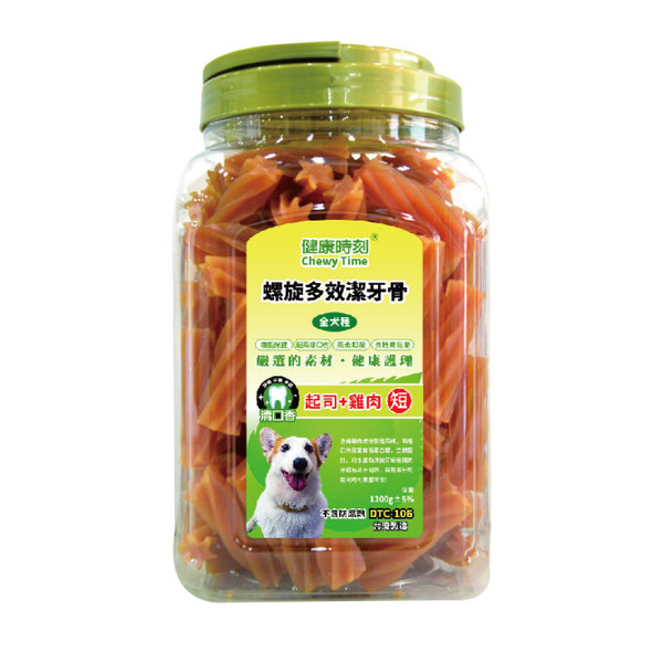 Chewy Time健康時刻 螺旋多效潔牙骨全犬種桶裝1300g 毛毛商城