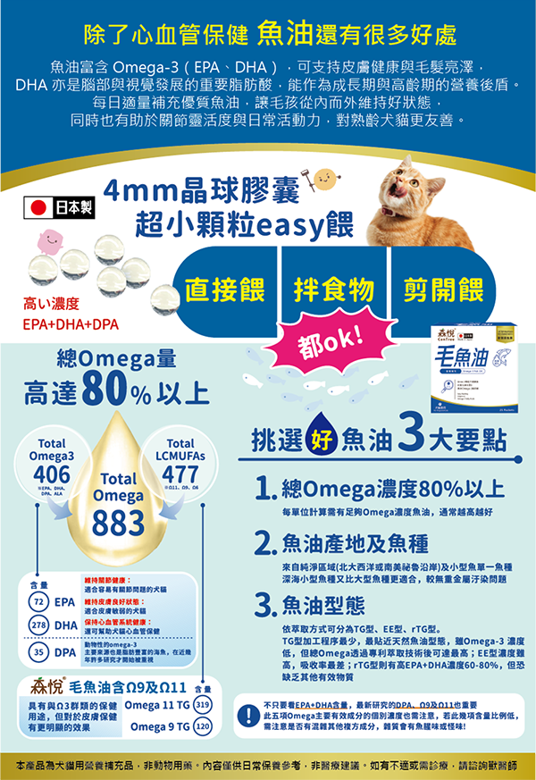 【森悅】毛魚油｜犬貓營養補充Omega-3 高濃度EPA+DHA+DPA｜6粒&times;25包/盒｜皮膚毛髮 關節保養 日常補充｜日本製造