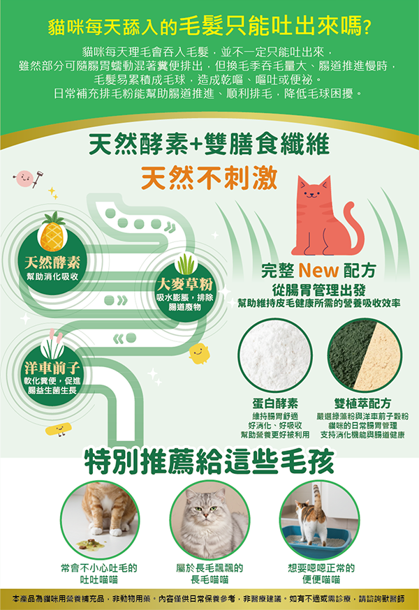【森悅】毛順排｜貓用排毛粉 膳食纖維配方｜1g&times;30包/盒｜排毛球 換毛季保養 消化順暢