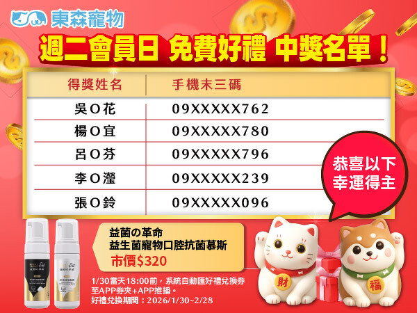 週二會員日中獎名單 週二會員日中獎名單